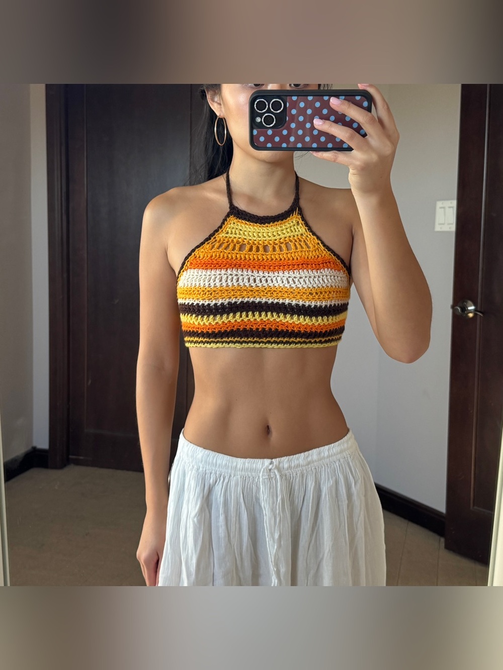 Handmade orange and brown striped crochet halter top